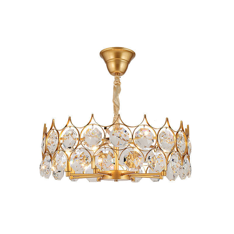 Modern Gold Geometric Chandelier Pendant Light With Crystal Beveled Detailing / Small Round