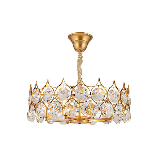 Modern Gold Geometric Chandelier Pendant Light With Crystal Beveled Detailing / Small Round