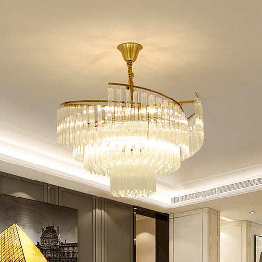 Clear Crystal Postmodern Gold Chandelier For Layered Living Room Ceiling Lighting
