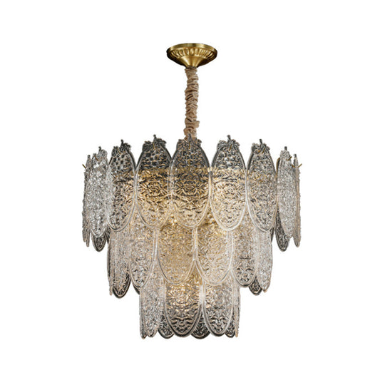 Post-Modern Textured Glass Gold Chandelier Pendant Light For Living Room