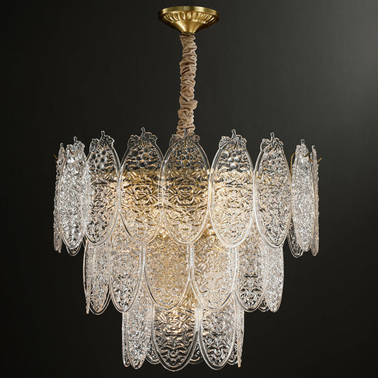 Post-Modern Textured Glass Gold Chandelier Pendant Light For Living Room