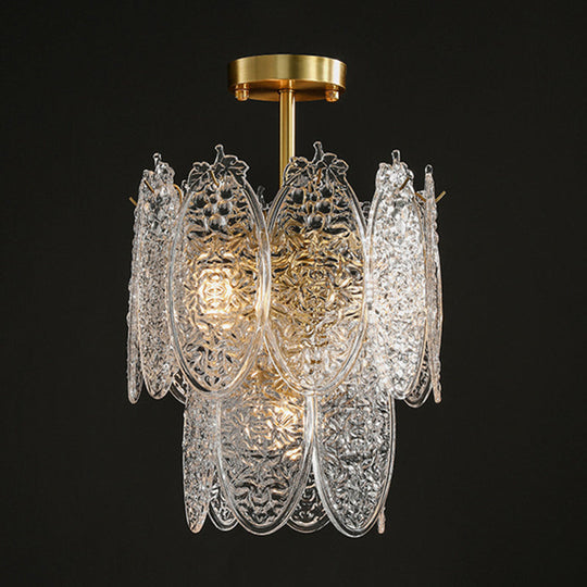 Post-Modern Textured Glass Gold Chandelier Pendant Light For Living Room 4 /