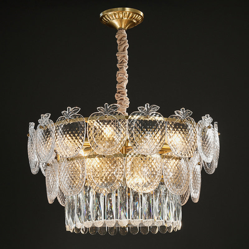 Gold Apple Shaped Chandelier Pendant Light For Living Room: Simplicity Textured Glass Fixture