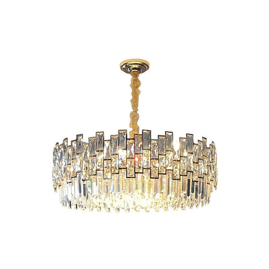 Stylish Layered Chandelier Pendant Light - Clear Crystal Gold Finish Ideal For Dining Room