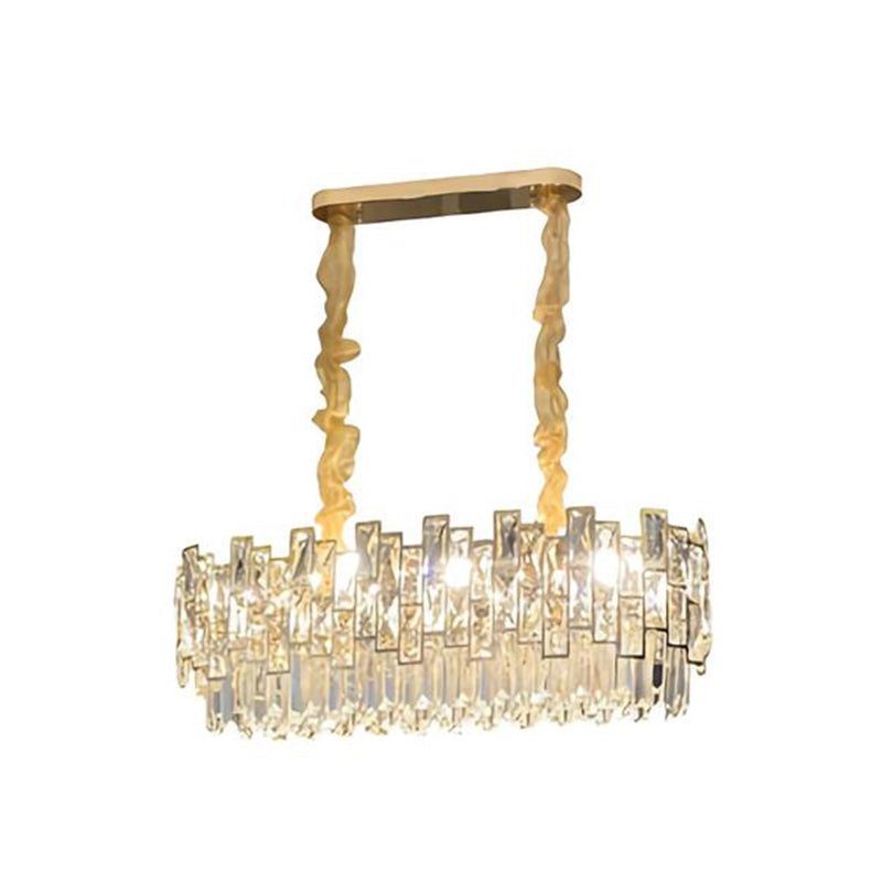 Stylish Layered Chandelier Pendant Light - Clear Crystal Gold Finish Ideal For Dining Room