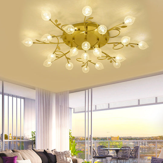 Contemporary Bubbled Glass Branch Ceiling Light - 8/12/16/20 Lights Black/Gold Flush Mount Fixture