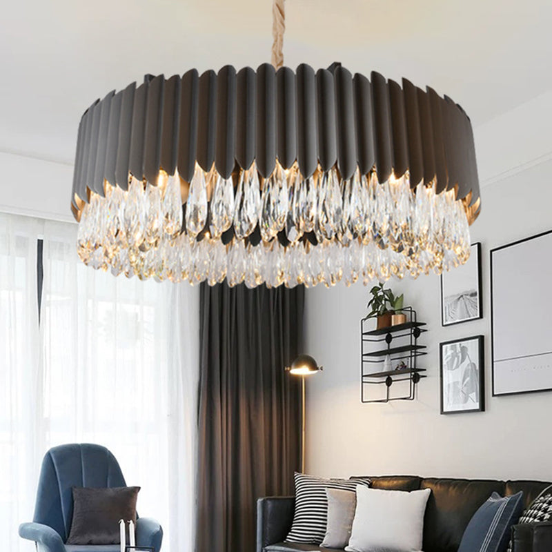 Oval Crystal Drip Pendant Chandelier - Simplicity Light Fixture For Living Rooms Black / Large Round
