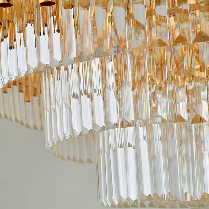 Gold Artistic Crystal Chandelier: Clear Tiered Round Suspension Light For Living Room