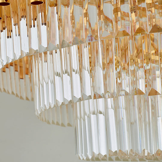 Gold Artistic Crystal Chandelier: Clear Tiered Round Suspension Light For Living Room