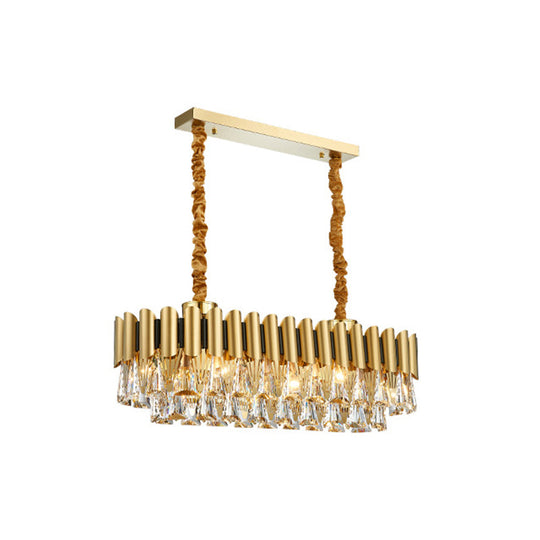 Gold Tiered Chandelier Pendant Light With Minimalist Tri-Prism Crystal For Living Room