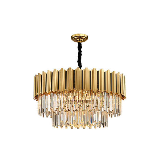 Modern Gold Round Tri-Prism Crystal Pendant Chandelier Light 19 /