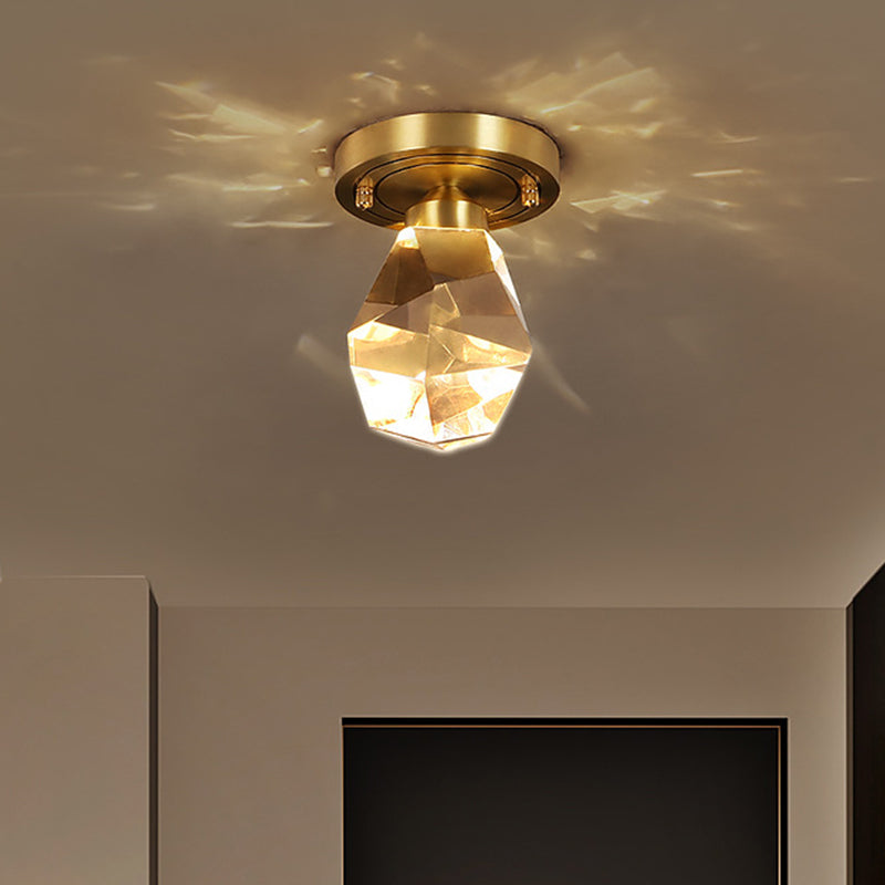 Gold Gem - Shaped Led Crystal Flush Mount Ceiling Light