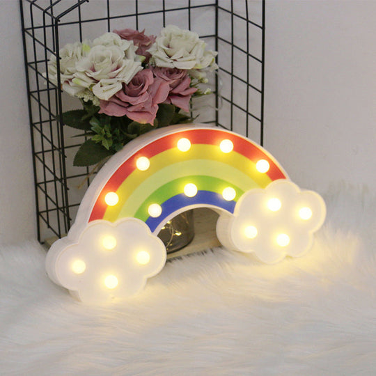 Childrens White Led Wall Lamp - Rainbow Plastic Battery-Operated Table Lighting Ideas / Battery A