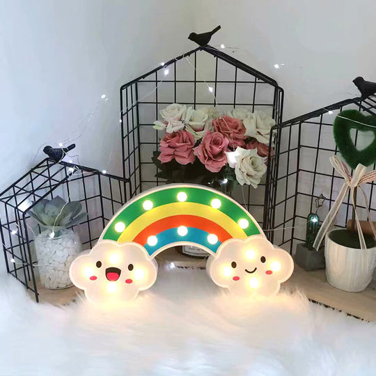 Childrens White Led Wall Lamp - Rainbow Plastic Battery-Operated Table Lighting Ideas / Battery B