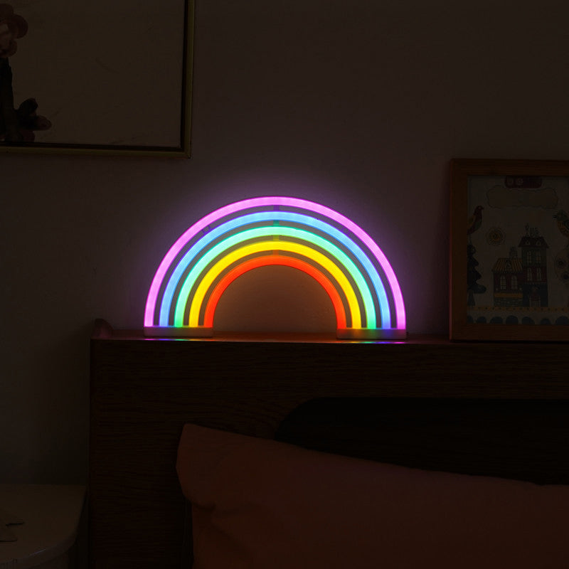 Cartoon Led Table Light: Artistic Plastic Lamp For Bedroom With Battery Power - Neon Wall Lighting