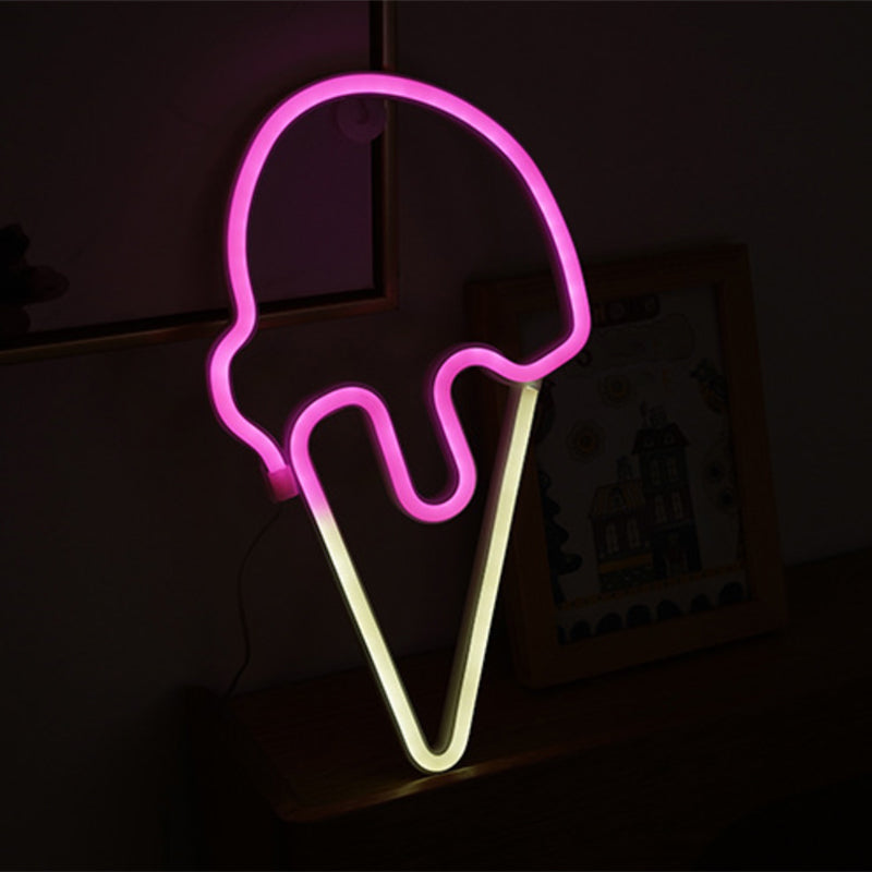 Cartoon Led Table Light: Artistic Plastic Lamp For Bedroom With Battery Power - Neon Wall Lighting