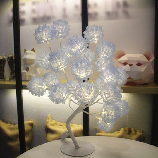 Girls Floral Usb Nightstand Lamp - Elegant Tulle Decor And Led Lighting Blue /