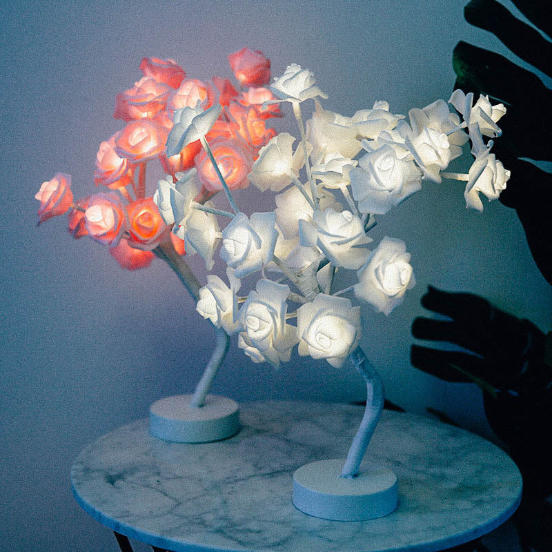 Led Rose Tree Table Lamp With Usb Charging & Artistic Design