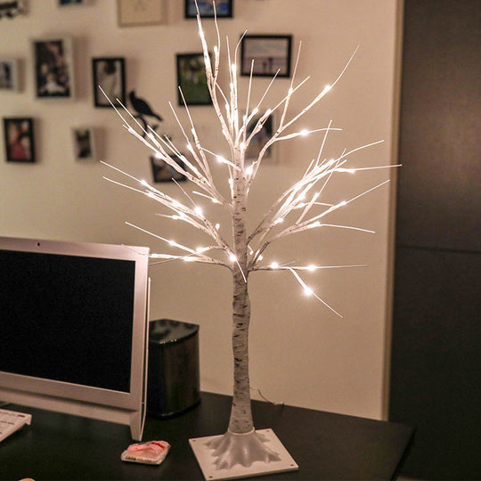 Birch Tree Plastic Led Floor Lamp - Decorative White Usb Nightstand Lighting / Small
