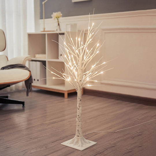 Birch Tree Plastic Led Floor Lamp - Decorative White Usb Nightstand Lighting / Large