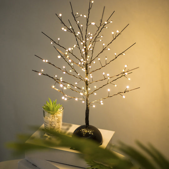 Modern Battery Table Lamp - Tree Shaped Metallic Led Standing Light In Black For Living Room /