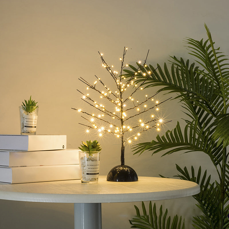 Modern Battery Table Lamp - Tree Shaped Metallic Led Standing Light In Black For Living Room