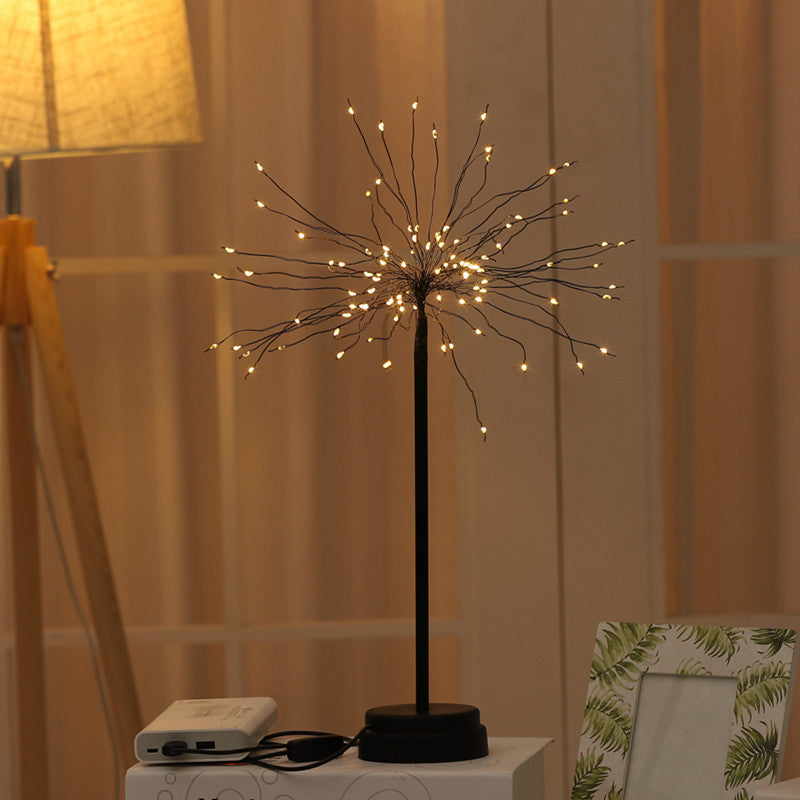 Metallic Dandelion Table Lamp: Black Led Nightstand Lighting For Bedroom / Rechargeable