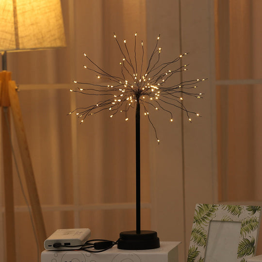 Metallic Dandelion Table Lamp: Black Led Nightstand Lighting For Bedroom / Rechargeable