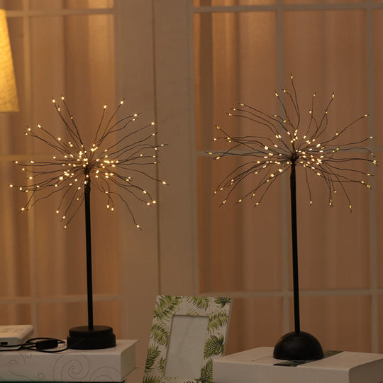 Metallic Dandelion Table Lamp: Black Led Nightstand Lighting For Bedroom