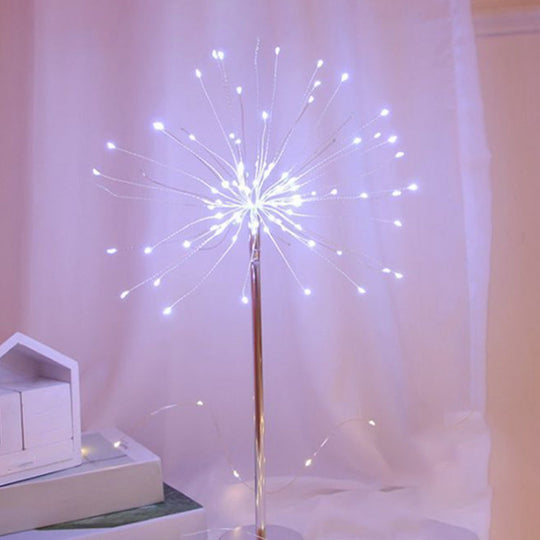 Rose Gold Firework Battery Table Lamp - Modern Led Nightstand Lighting For Girls Bedroom / White