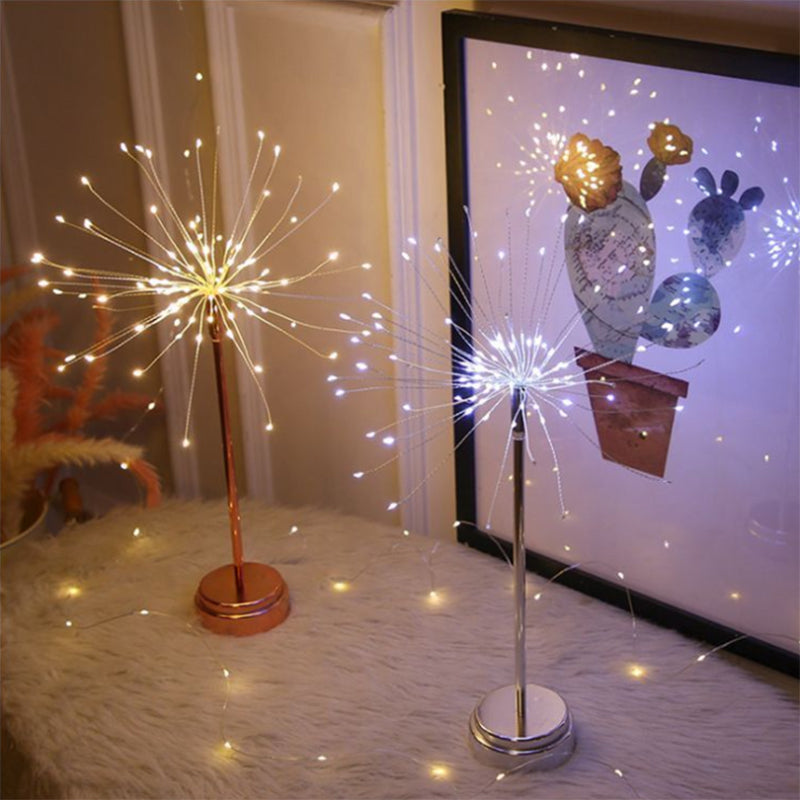 Rose Gold Firework Battery Table Lamp - Modern Led Nightstand Lighting For Girls Bedroom