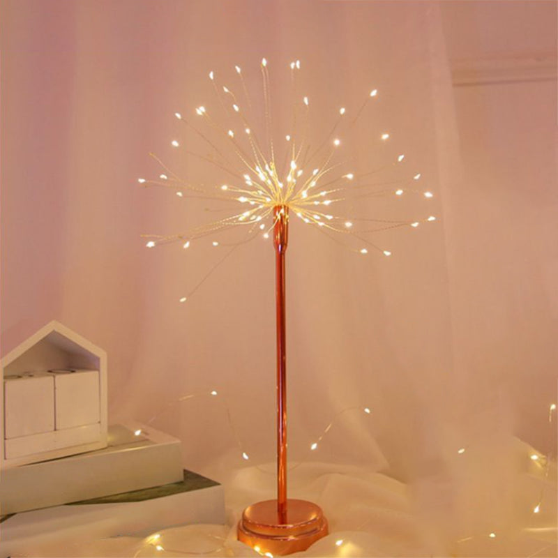 Rose Gold Firework Battery Table Lamp - Modern Led Nightstand Lighting For Girls Bedroom / Warm