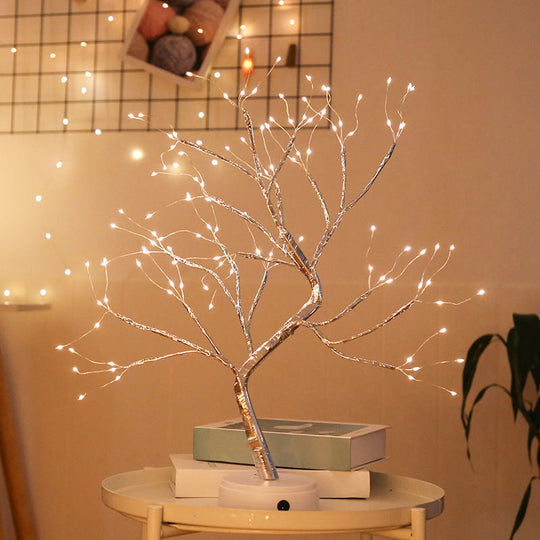 Tree Shaped Led Table Lamp With Usb Charging Port Silver / Rechargeable