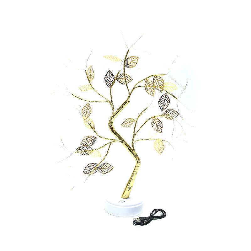 Modern Usb Tree Nightstand Lamp: Metallic Gold Led Table Light For Living Room