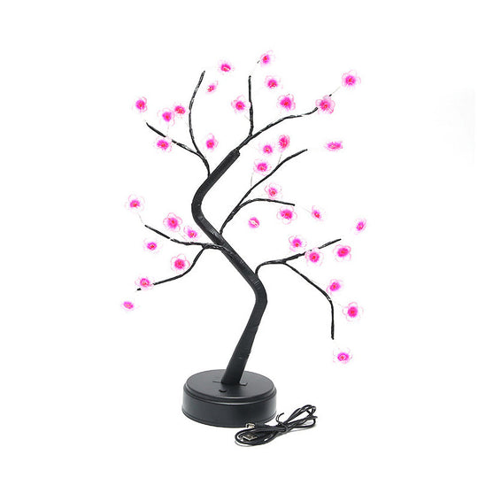 Black Floral Battery Table Lamp: Modern Led Nightstand Lighting For Bedroom