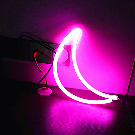 Crescent Shaped Battery-Powered Led Wall Light - Decorative White Night Lighting / Battery Pink