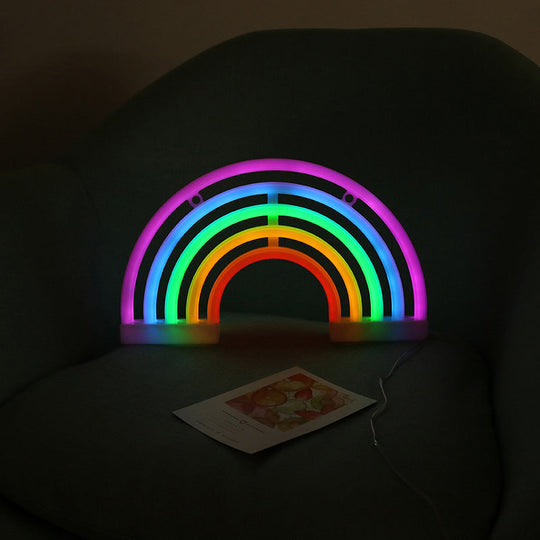 Minimalist White Rainbow Led Table Light With Usb Charging - Rubber Neon Wall Lighting