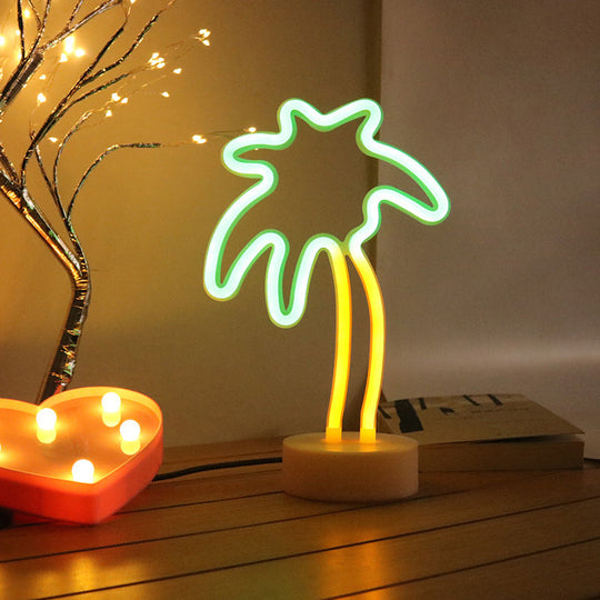 Neon Cartoon Shape Night Light - Plastic Bedroom Led Table Lamp In White / Battery A
