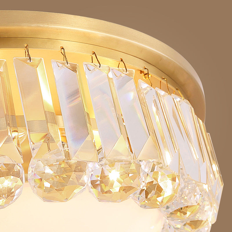 Gold Milk Glass Dome Ceiling Mount Light With Crystal Accent - Postmodern 4 - Bulb Flush Lamp