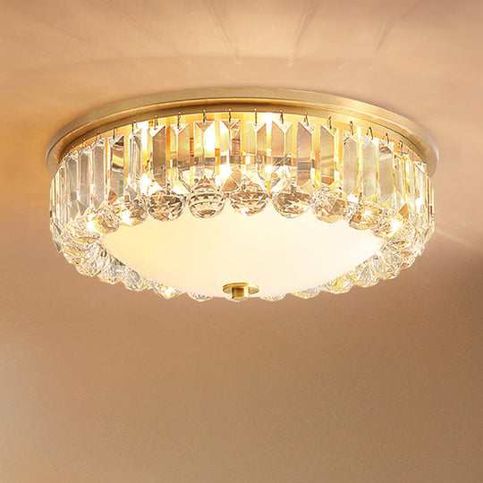 Gold Milk Glass Dome Ceiling Mount Light With Crystal Accent - Postmodern 4 - Bulb Flush Lamp