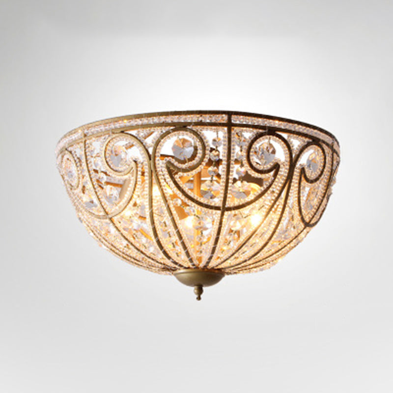 Rustic Dome Flush Mount Lamp - Gold Finish With Crystal Octagons & 5 Lights