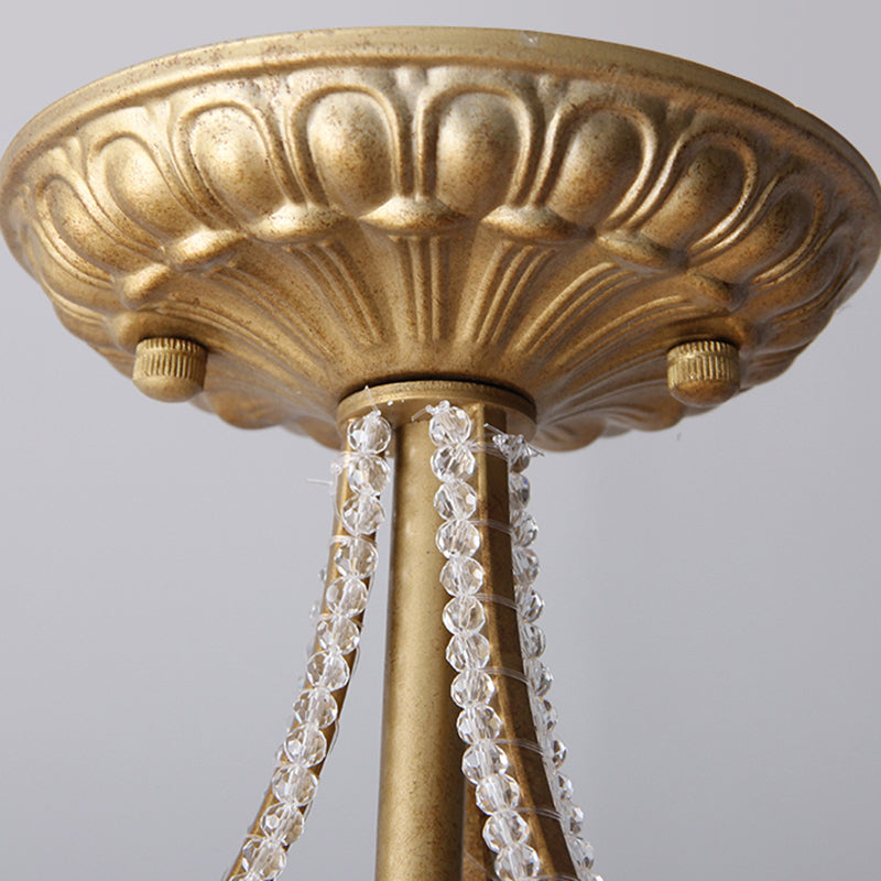 Rustic Crystal Bead Ceiling Lamp - Antiqued Gold Hemisphere 5 Lights Ideal For Dining Room