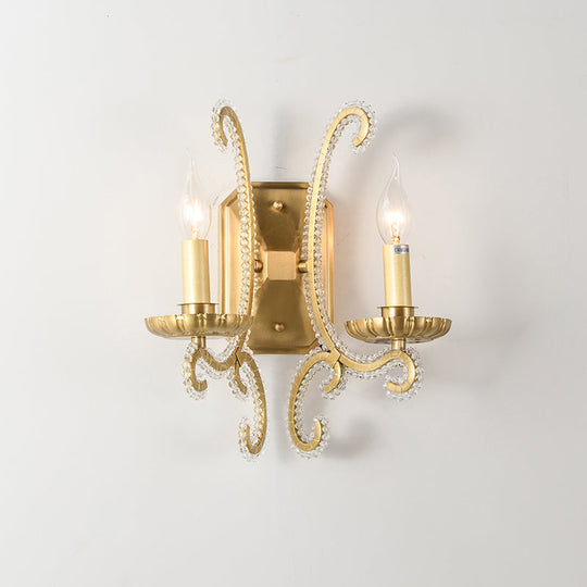 Rustic Metal Wall Mounted Sconce With Crystal Bead Accent - Bedside Candle Light Fixture 2 / Gold