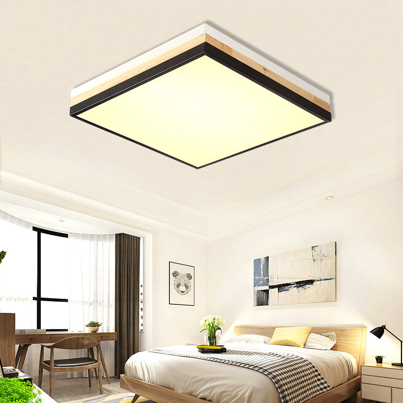 Contemporary Wood Black Led Flush Mount Lamp - Wide Square Design (16/19.5/23.5) White/Warm/Natural