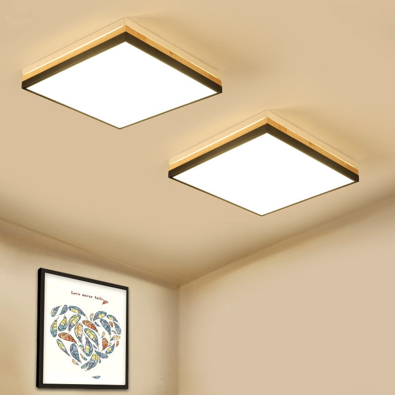 Contemporary Wood Black Led Flush Mount Lamp - Wide Square Design (16’/19.5’/23.5’)