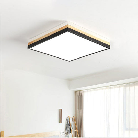 Contemporary Wood Black Led Flush Mount Lamp - Wide Square Design (16/19.5/23.5) White/Warm/Natural