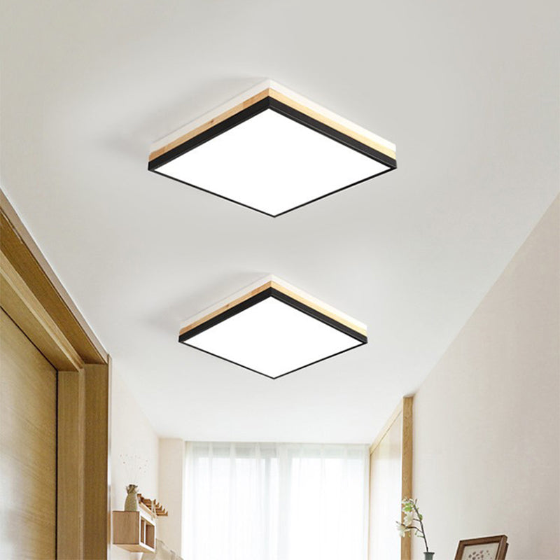 Contemporary Wood Black Led Flush Mount Lamp - Wide Square Design (16/19.5/23.5) White/Warm/Natural