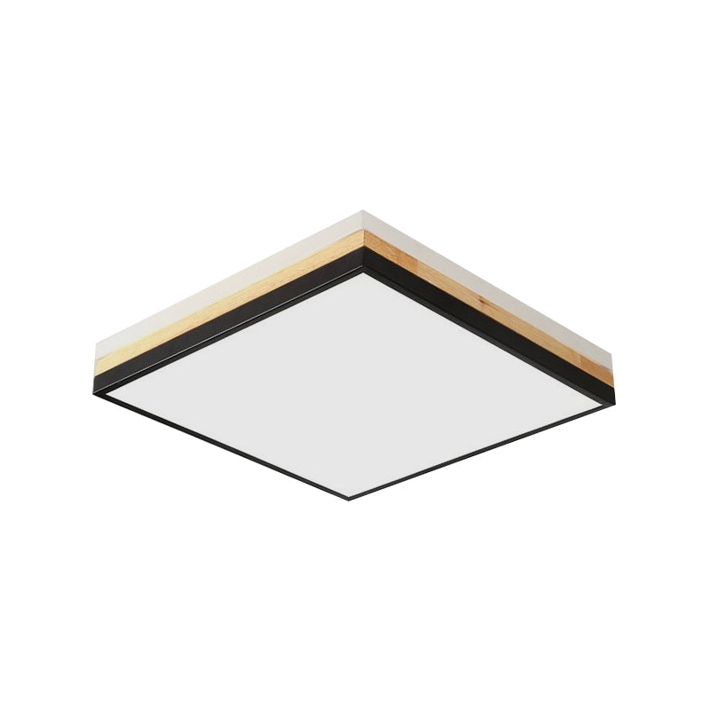 Contemporary Wood Black Led Flush Mount Lamp - Wide Square Design (16’/19.5’/23.5’)