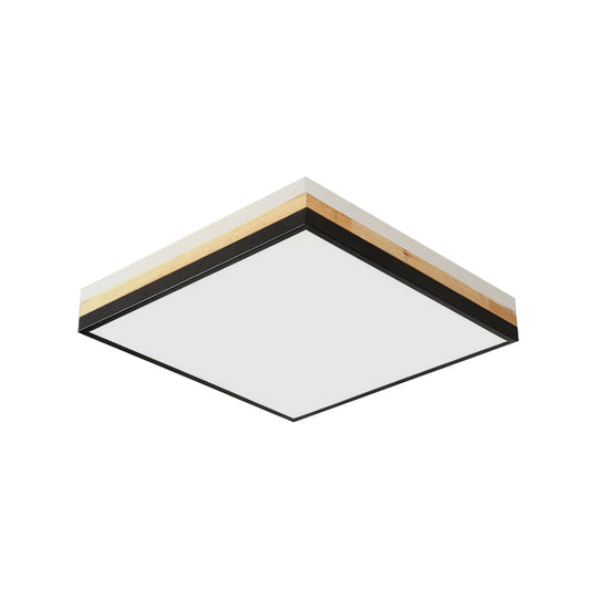 Contemporary Wood Black Led Flush Mount Lamp - Wide Square Design (16/19.5/23.5) White/Warm/Natural