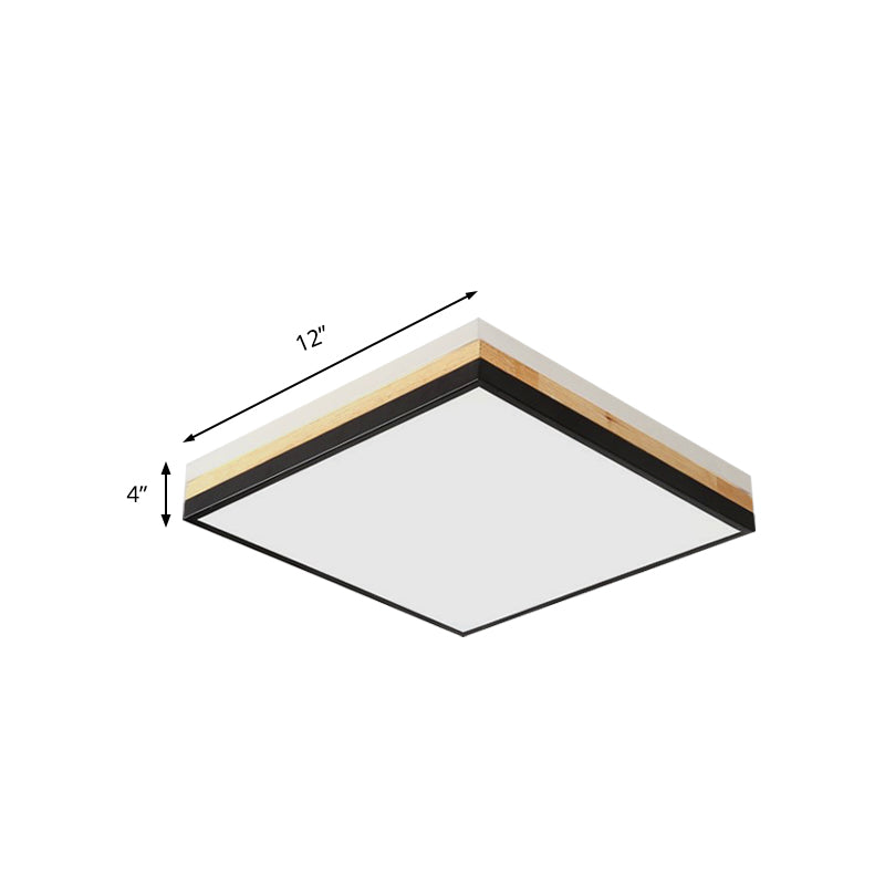 Contemporary Wood Black Led Flush Mount Lamp - Wide Square Design (16/19.5/23.5) White/Warm/Natural